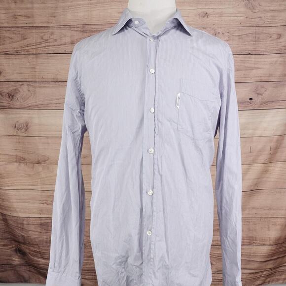 Faconnable Shirt Mens XL 17.5 Blue Pinstripe Classique Cotton Button UP Dress - Picture 4 of 10